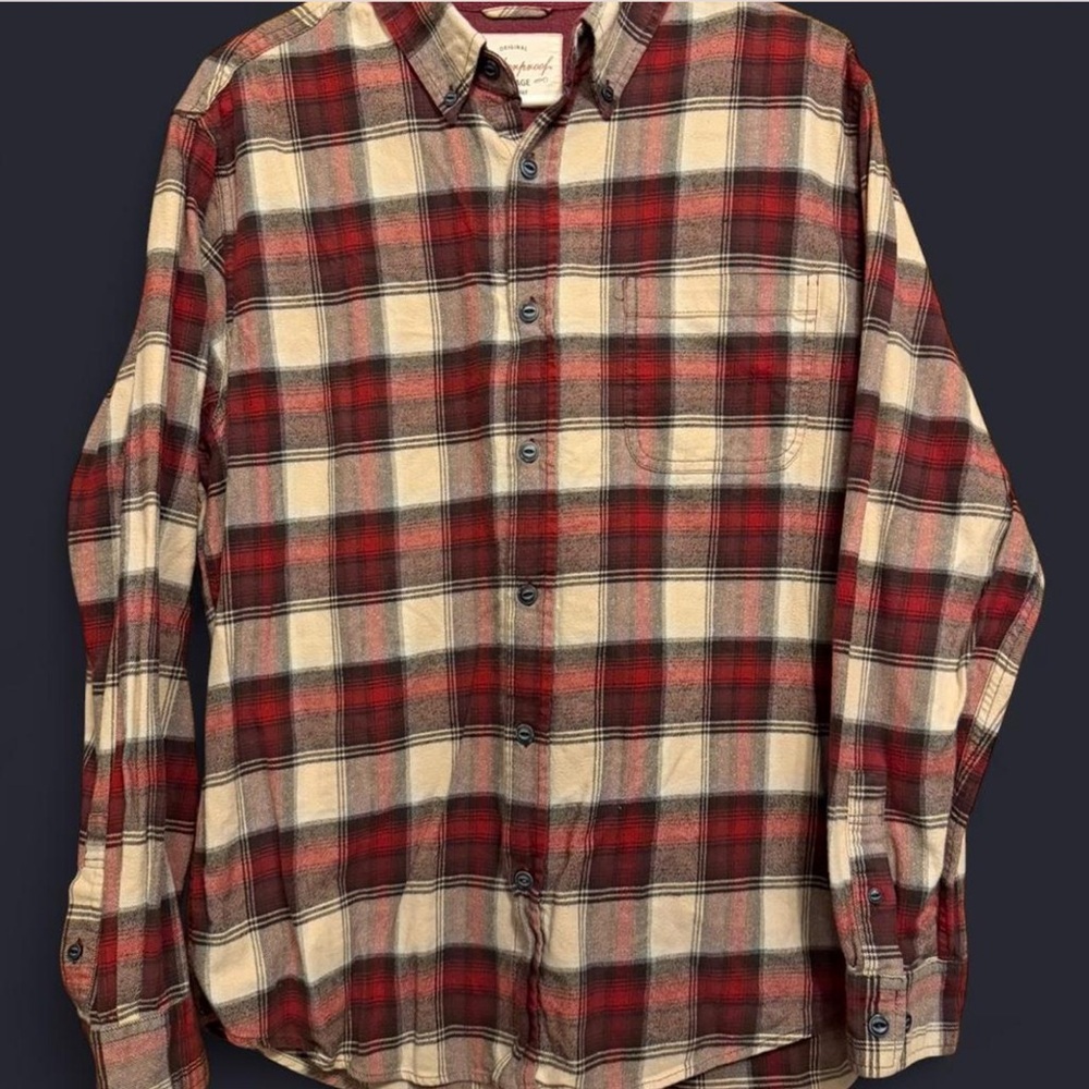 Weatherproof Red and Cream flannel Plaid Button Down Shirt